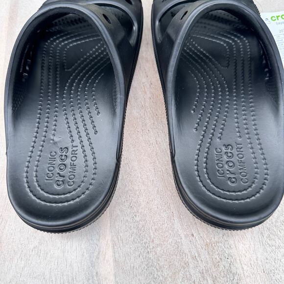 Crocs Baya Slides Unisex Mens 6 Women 8 Sandals Waterproof Black Shoes New - Picture 4 of 16